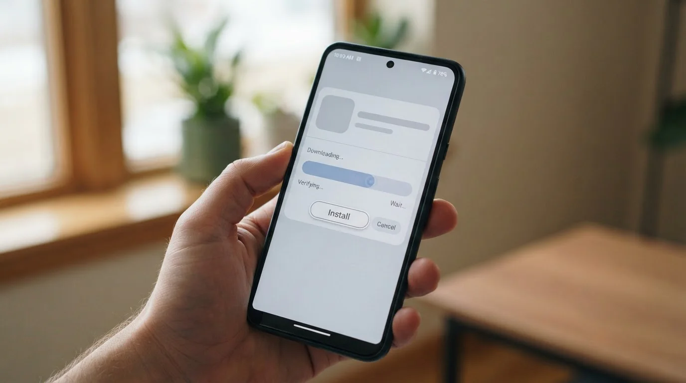 Smartphone-Bildschirm w&auml;hrend des App-Downloads aus dem Google Play Store