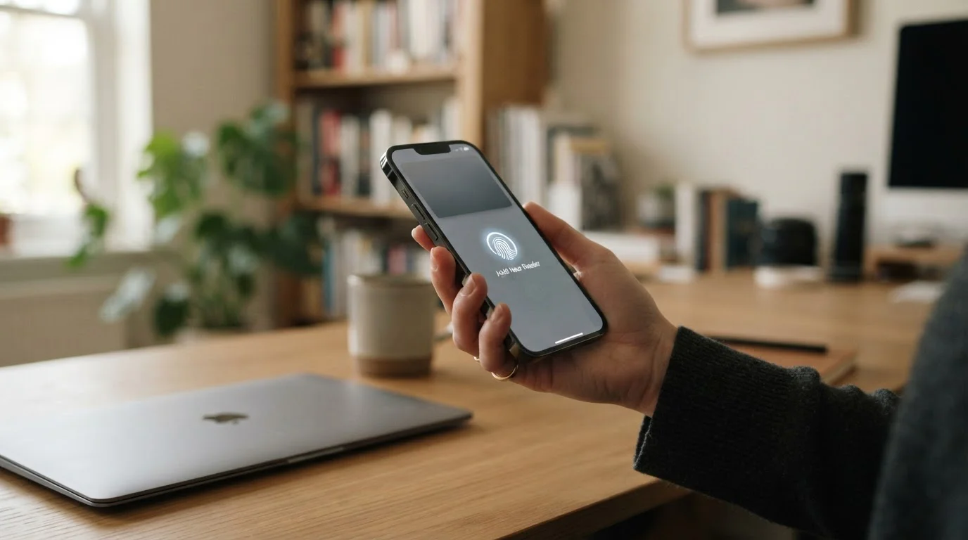 Smartphone mit Apple Pay Zahlungsvorgang in der Hand