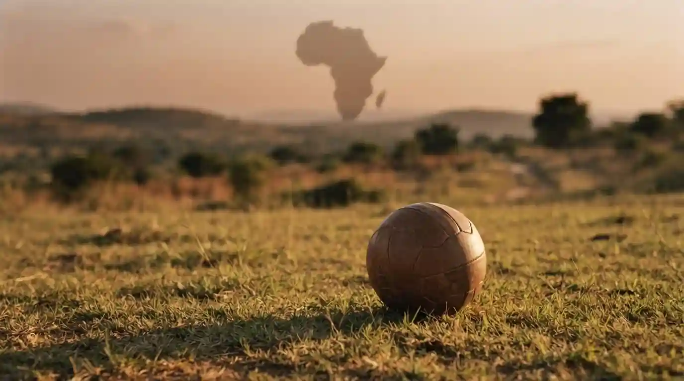 Fußballszene mit afrikanischem Kontinent im Hintergrund