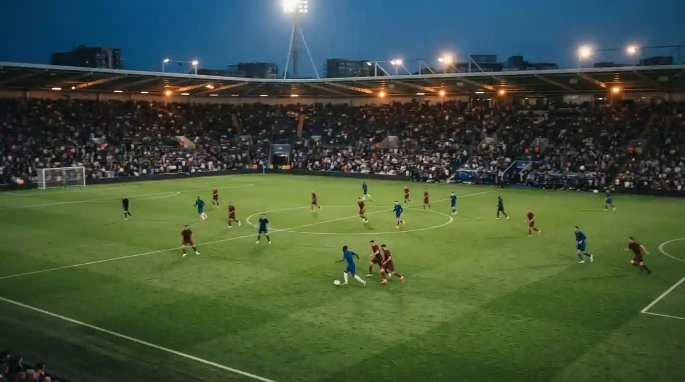 Fußballspiel der UEFA Nations League unter Flutlicht mit Spielern in Aktion