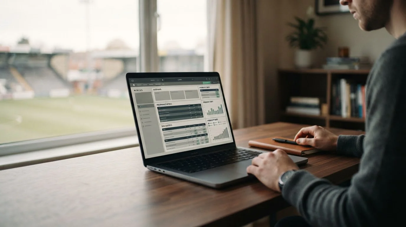 Fußballstadion und Laptop mit Wettquoten auf dem Bildschirm