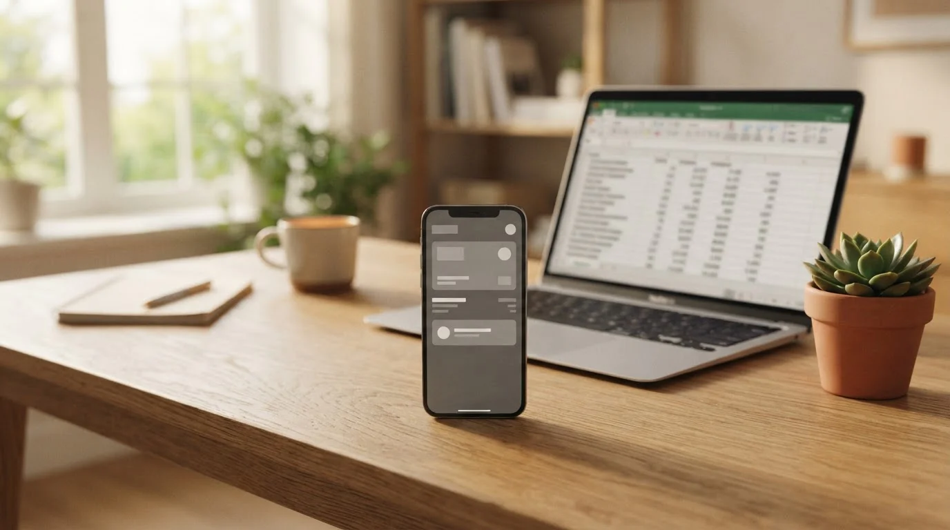 Smartphone mit Aircash-App neben Laptop auf Holztisch, moderne Zahlungsmethode für regulierte Sportwetten