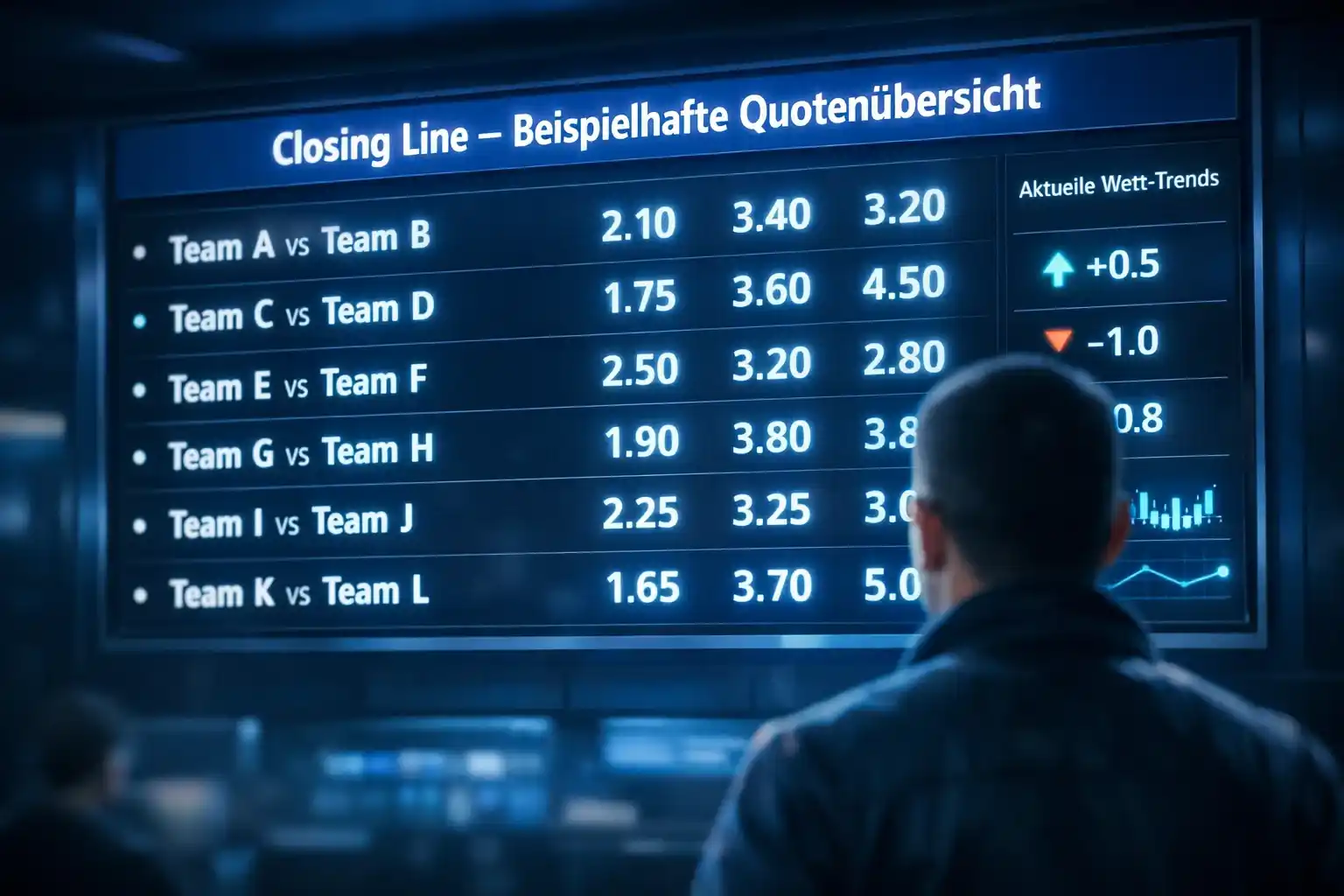 Quotentafel mit Sportwetten-Quoten kurz vor Spielbeginn