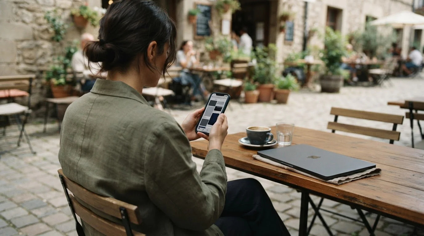 Person nutzt Wett-App auf dem Smartphone in entspannter Umgebung