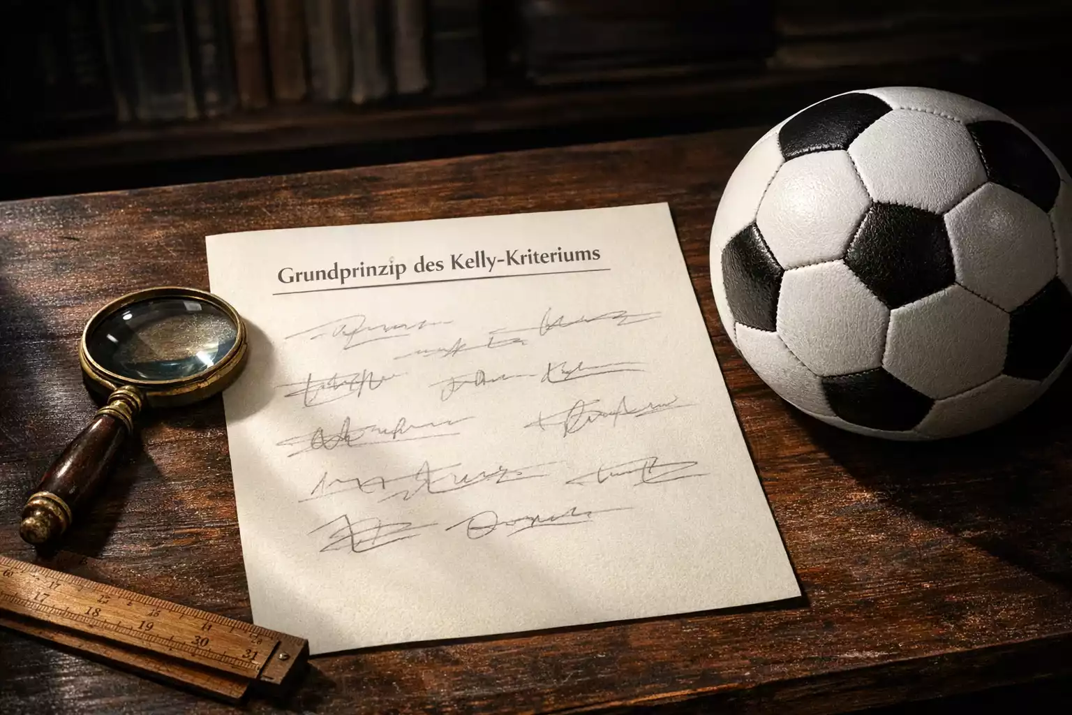 Mathematische Formel auf Papier neben einem Fußball