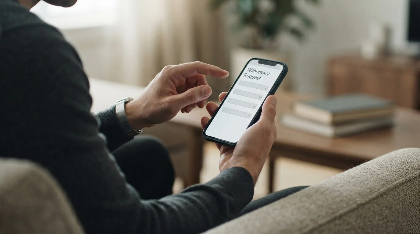 Smartphone mit leerem Auszahlungsformular &mdash; Herausforderungen bei Paysafecard-Abhebungen