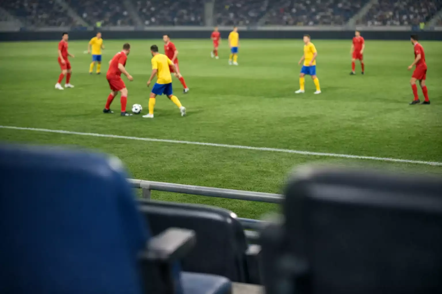 Analytischer Blick auf ein Fußballspiel aus der Tribüne