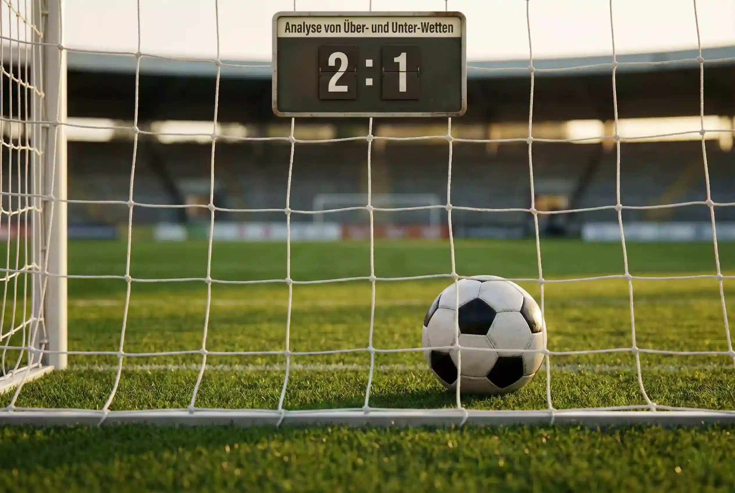 Fußballtor mit Anzeigetafel für Tore und Statistiken