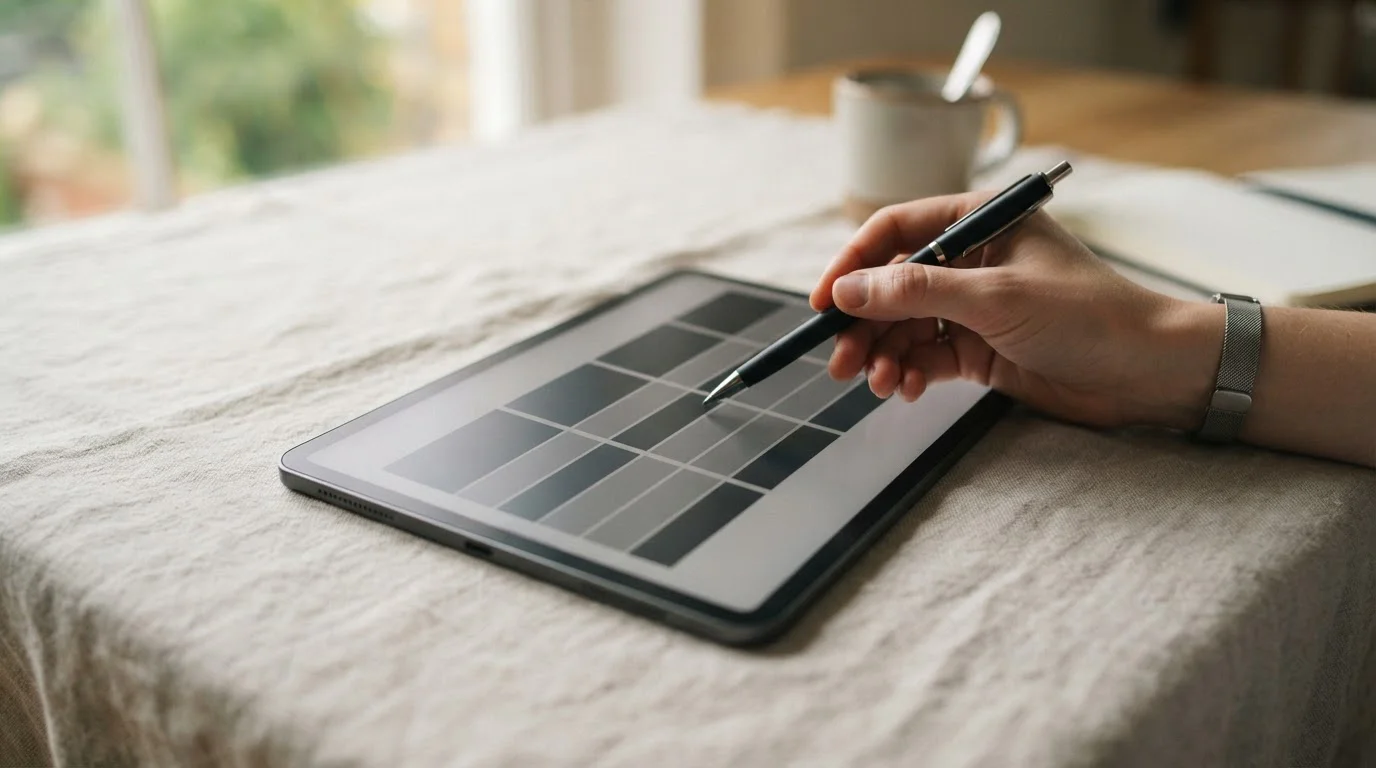 Vergleichstabelle mit acht Wettanbietern auf Tablet-Bildschirm