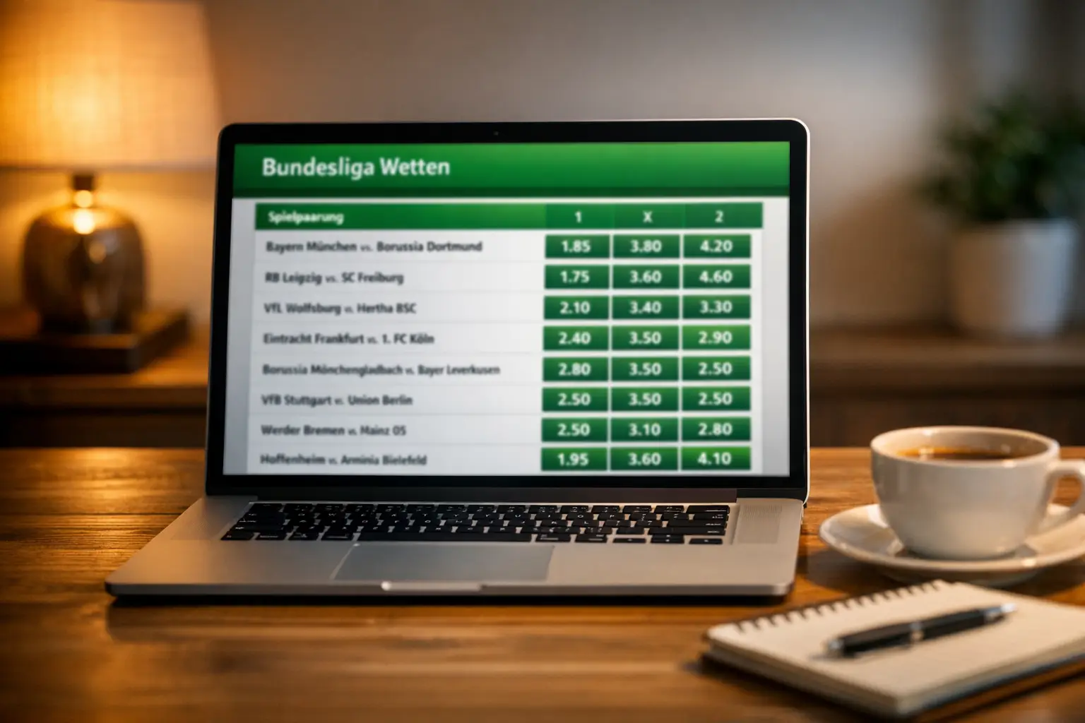Bildschirm mit Bundesliga-Wettquoten und Spielpaarungen