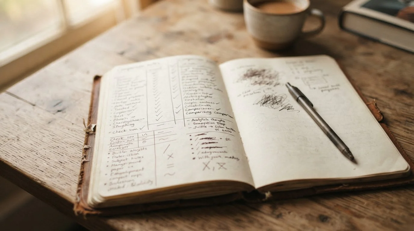 Aufgeschlagenes Notizbuch mit handschriftlichen Vergleichsnotizen zu Wettanbietern