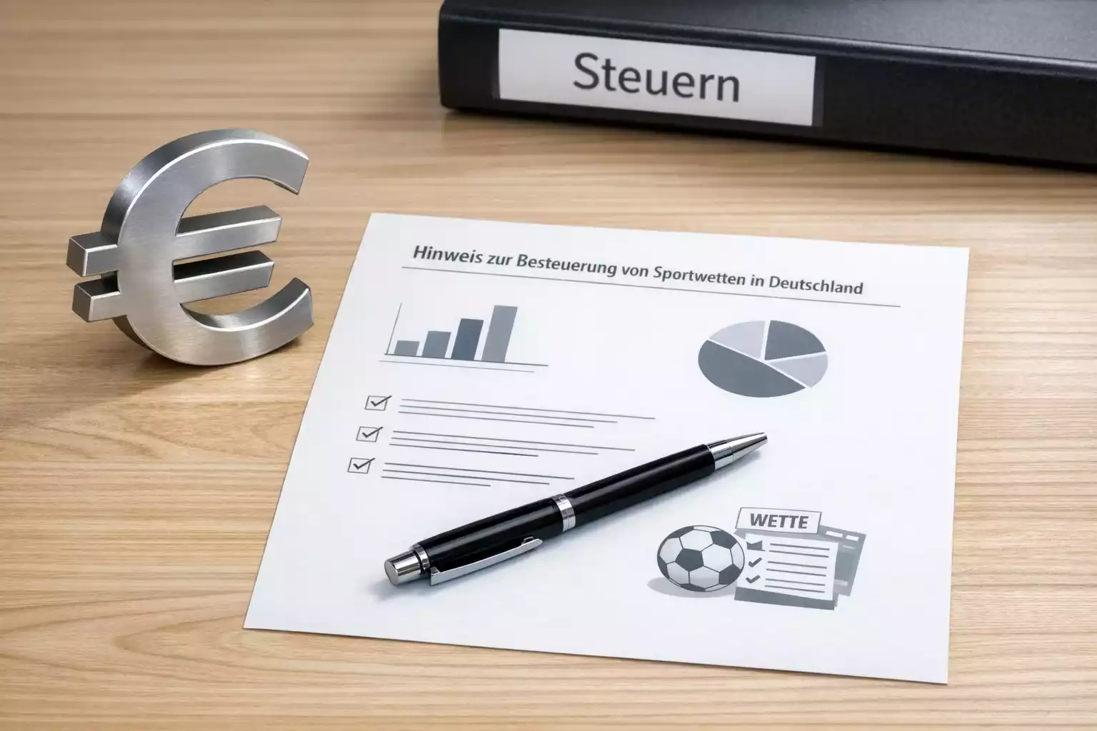Steuerdokument mit Euro-Symbol und Sportwetten-Bezug